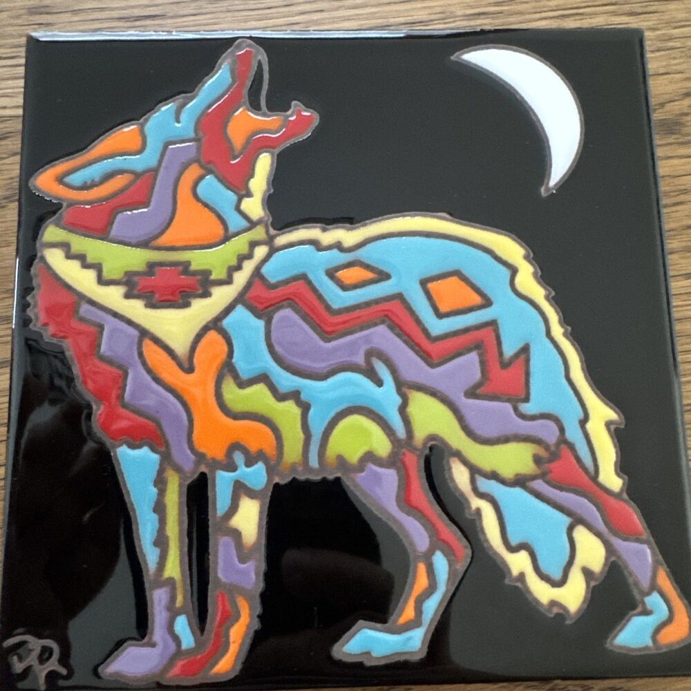Hand N Hand Designs Earthtones Southwestern Coyote Wolf Art Tile 6x6 Tucson AZ